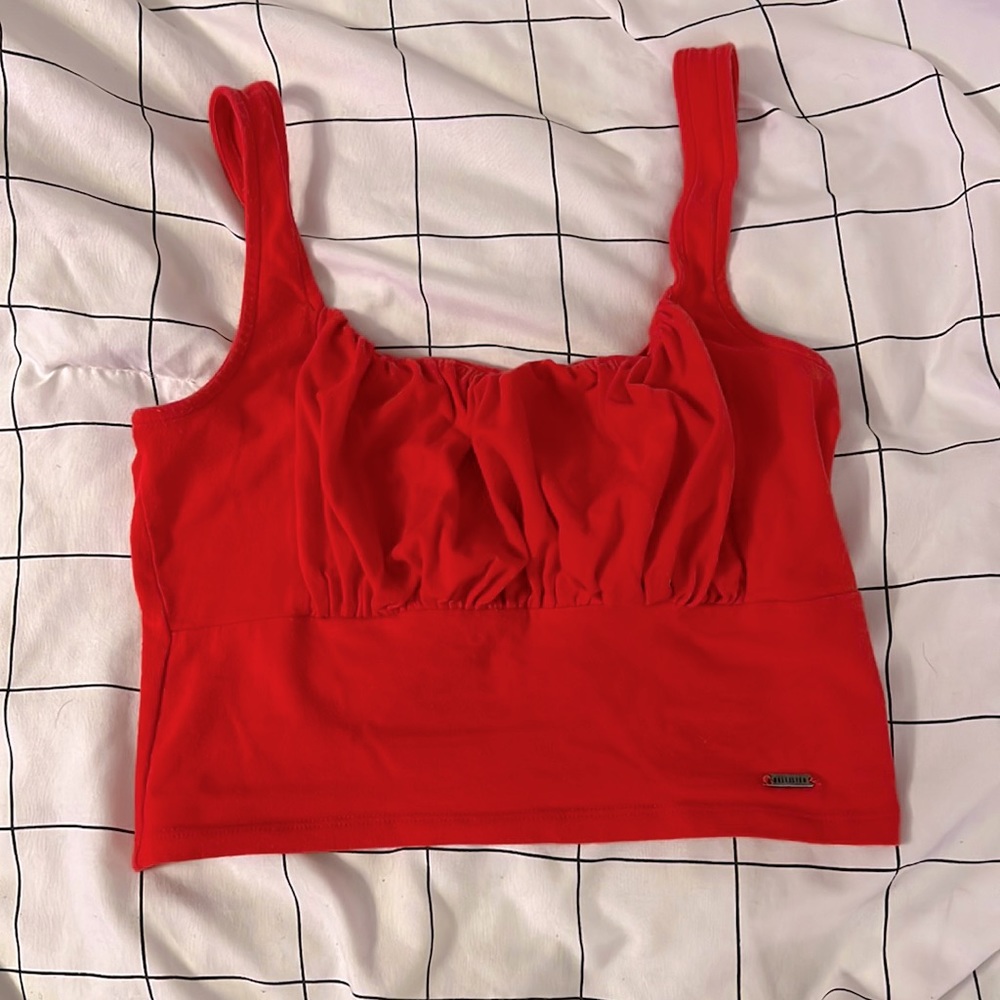 red ruffled crop top